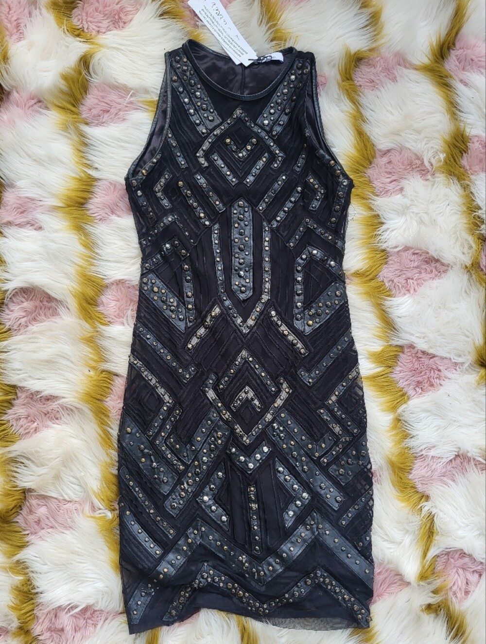 Parker Genuine leather mesh studded sleeveless dress edgy alternative